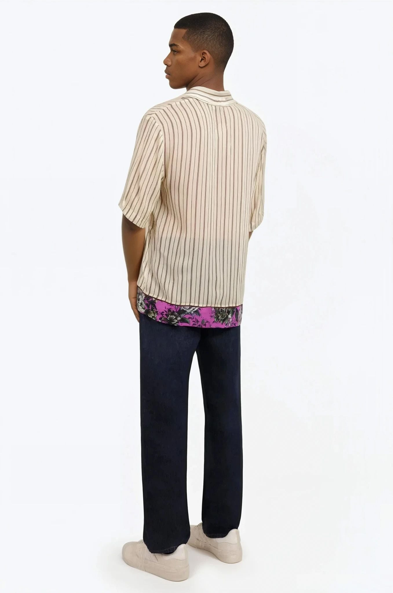 CLASEN CONTRAST FLORAL STRIPE S/SLV SHIRT | ECRU/FUCHSIA - 3