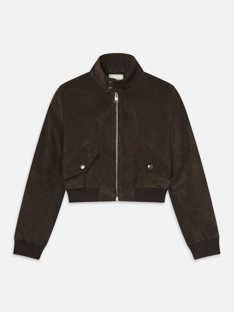 The Suede Harrington Jacket in Coffee 1
