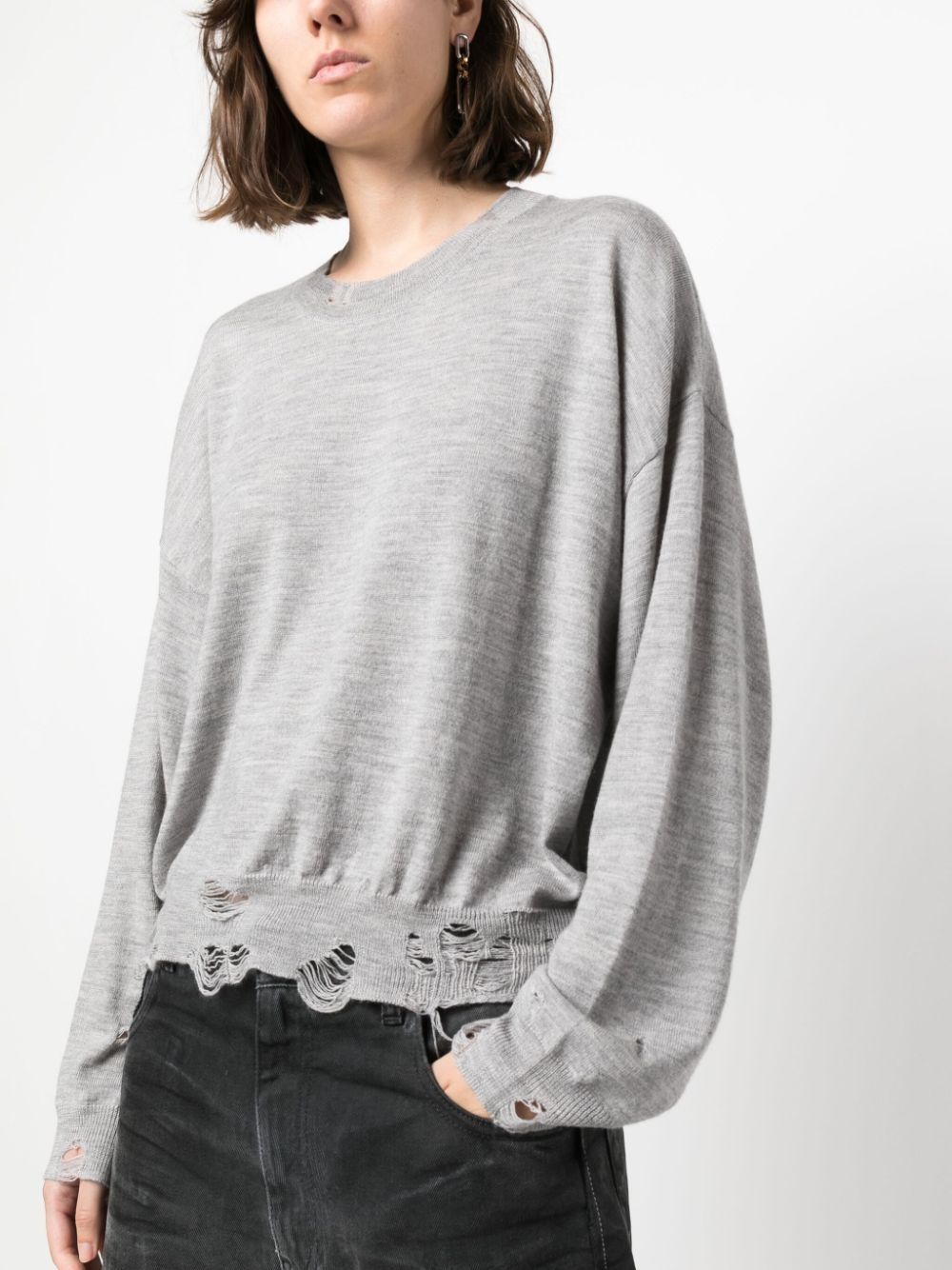distressed merino-wool jumper - 5