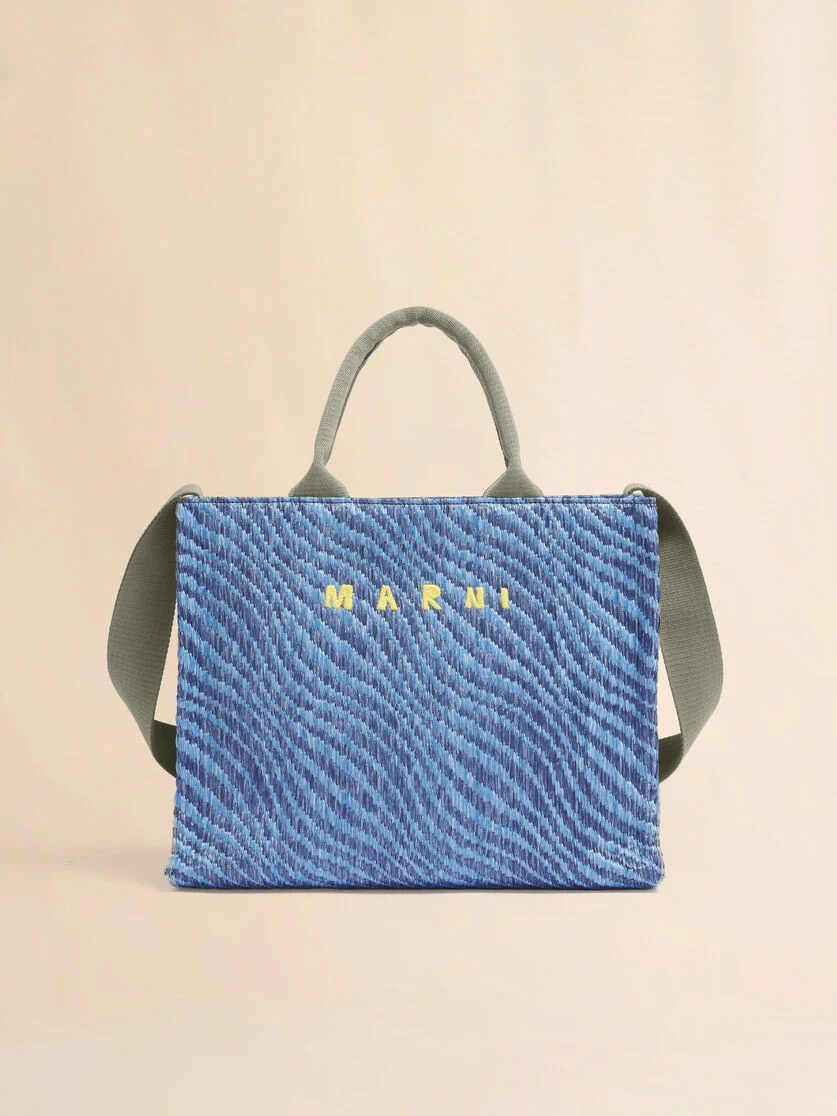 BLUE WAVY RAFFIA-EFFECT SMALL TOTE BAG - 1