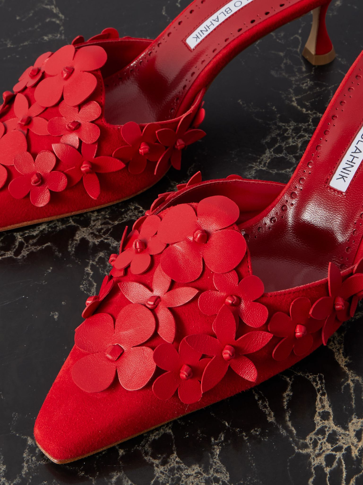 Harnes 50 appliquéd suede mules Red - 4
