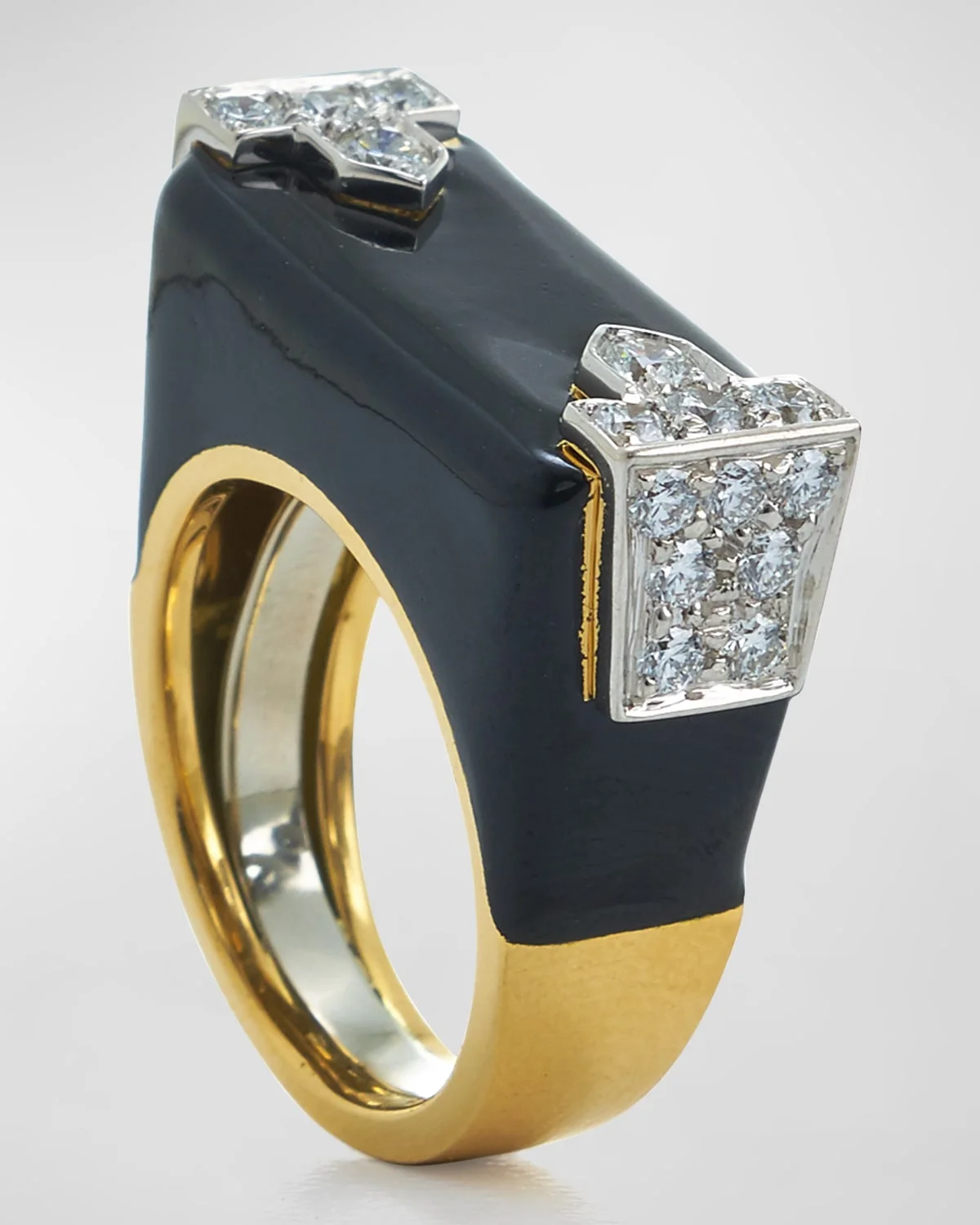 18k Black Enamel & Diamond Hero Ring, Size 6.5 - 1