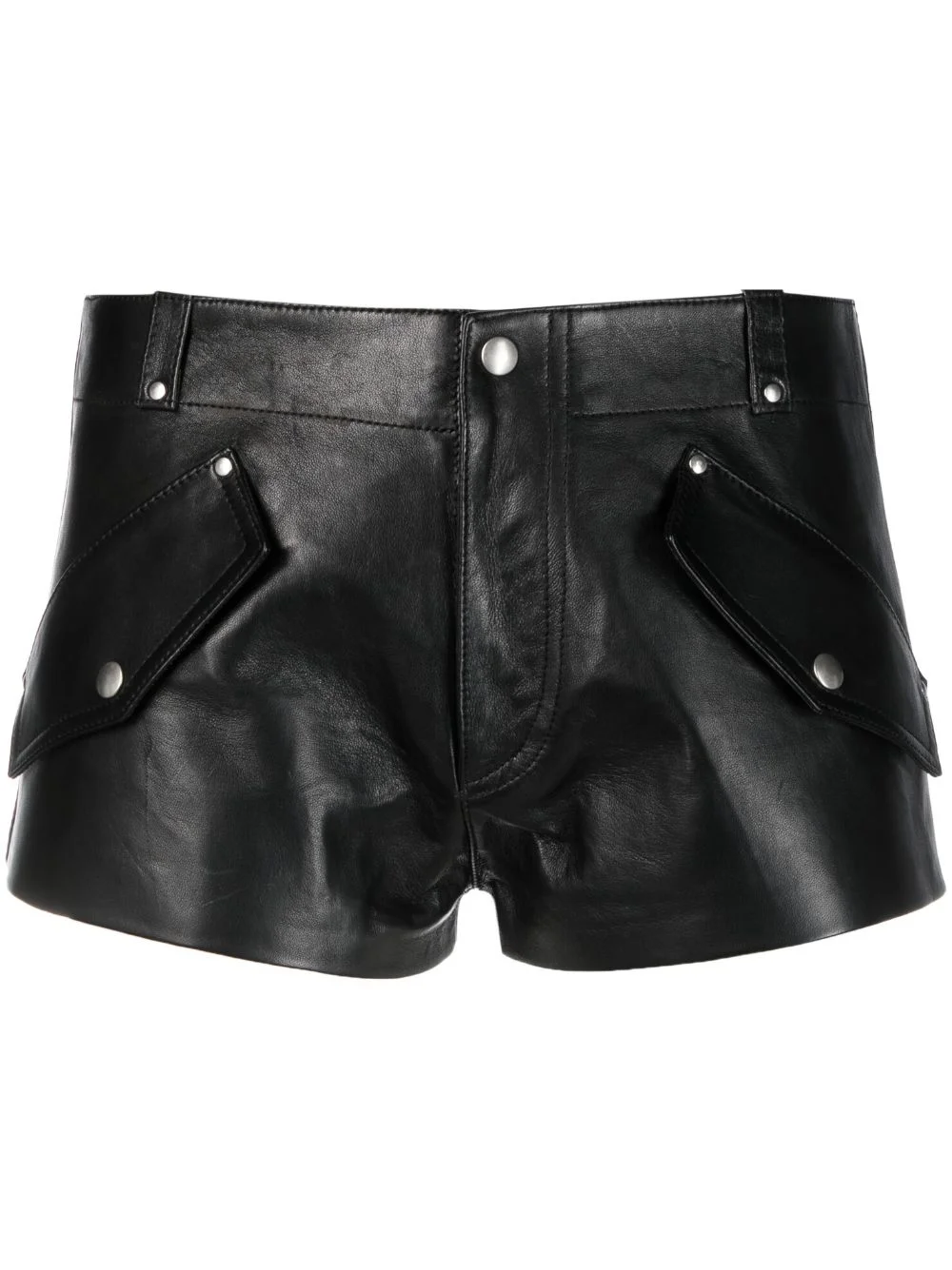 flap-detail mini leather shorts - 1