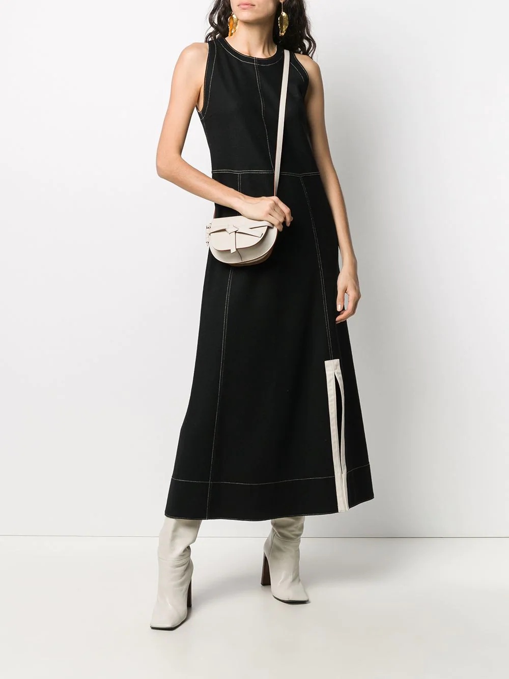 contrast stitching midi dress - 2