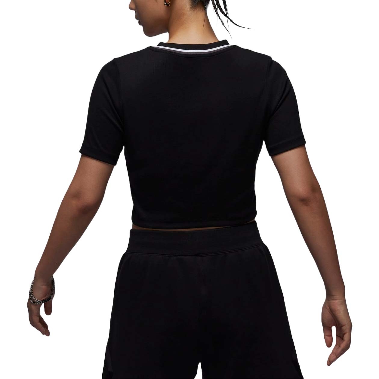 (WMNS) Air Jordan Knit Crop T-shirt Asia Sizing 'Black White' FV7090-010 - 2