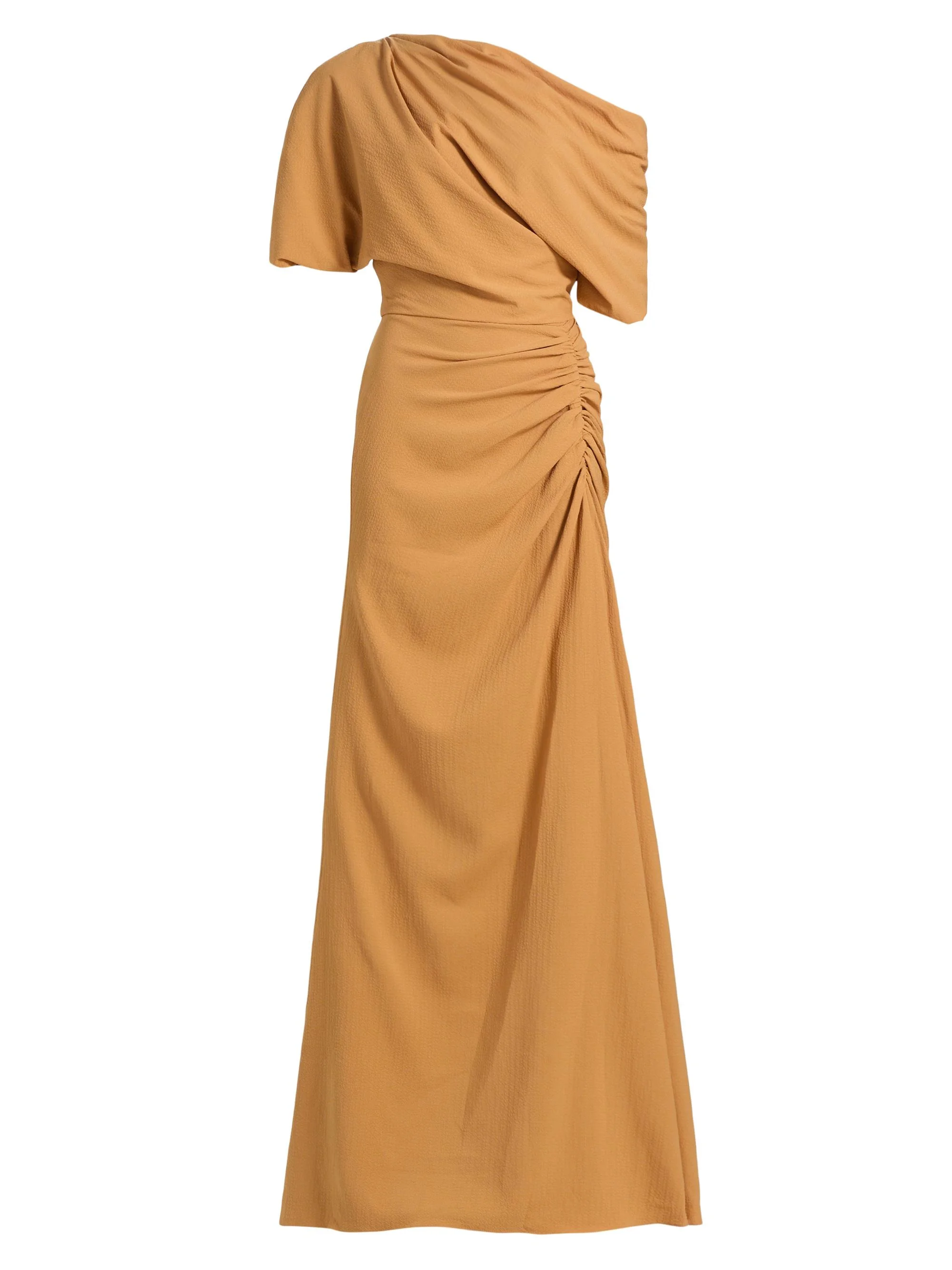 Women's Asymmetric Ruched A-Line Gown - Apricot - 1