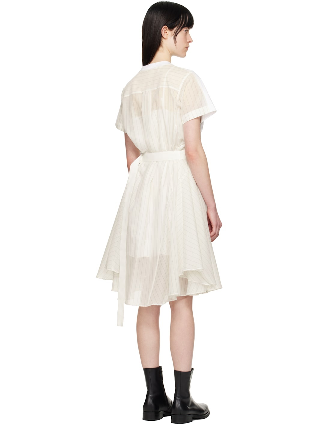 Off-White Spun Organza & Cotton Jersey Midi Dress - 3