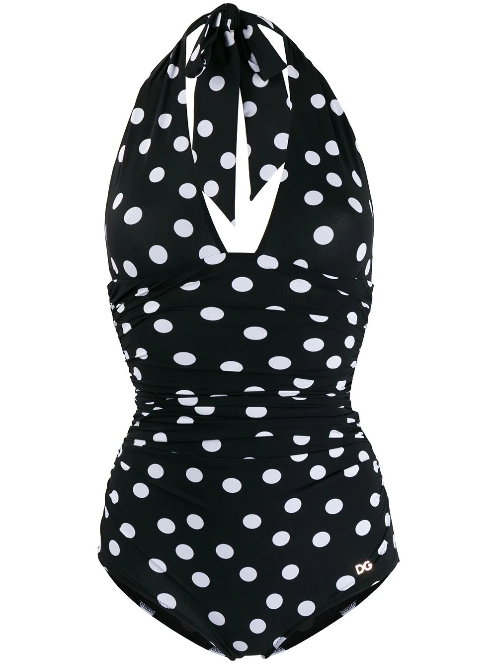 polka dot halterneck swimsuit - 1