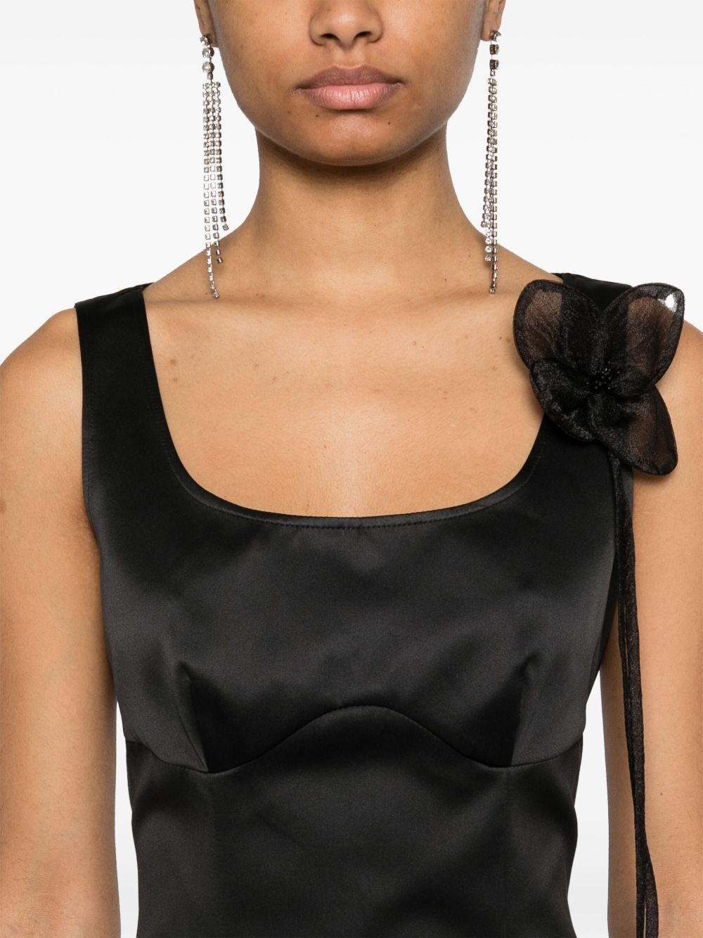 floral-appliqué satin dress - 5