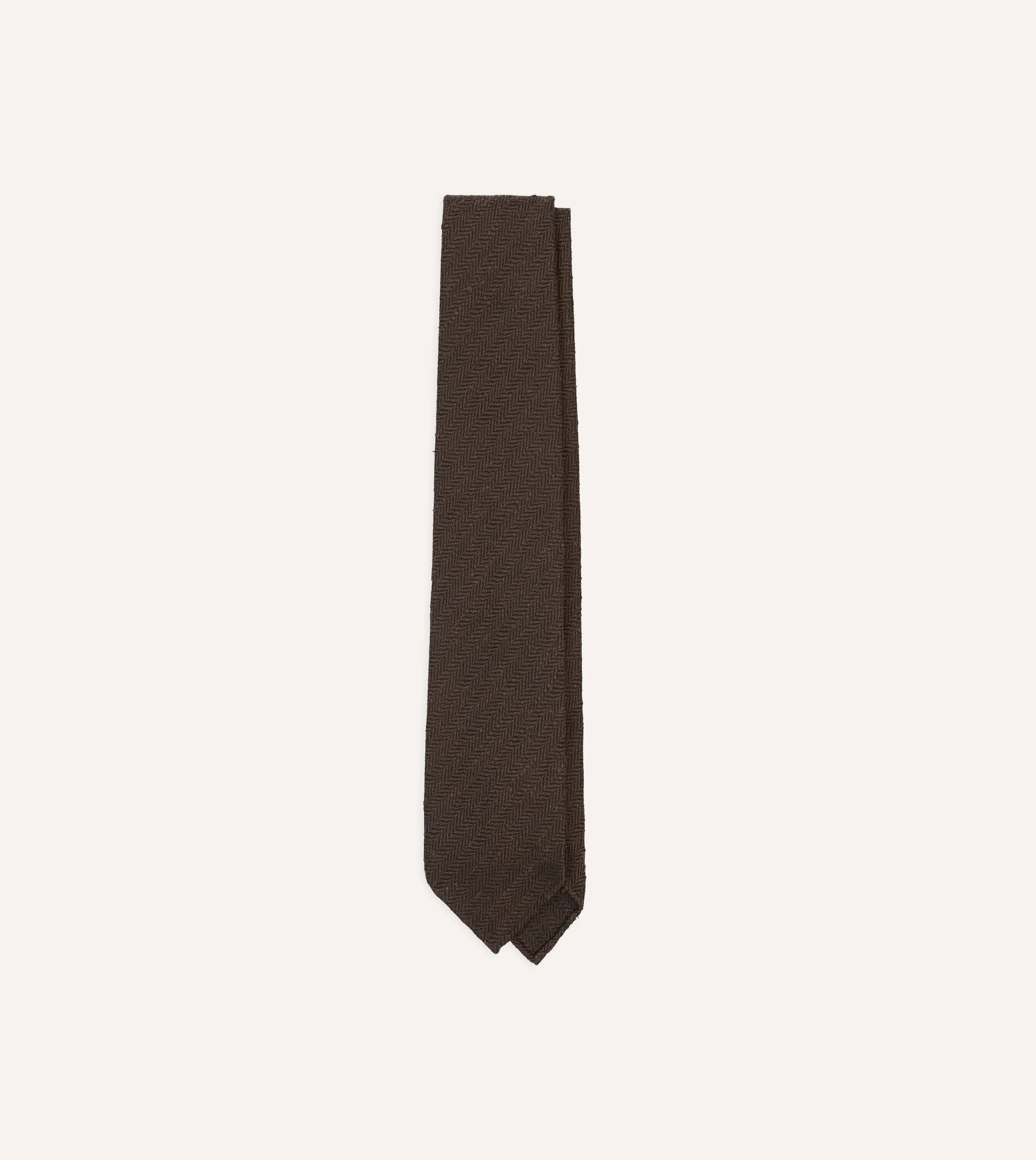 Brown Shantung Silk Hand-Rolled Tie - 1