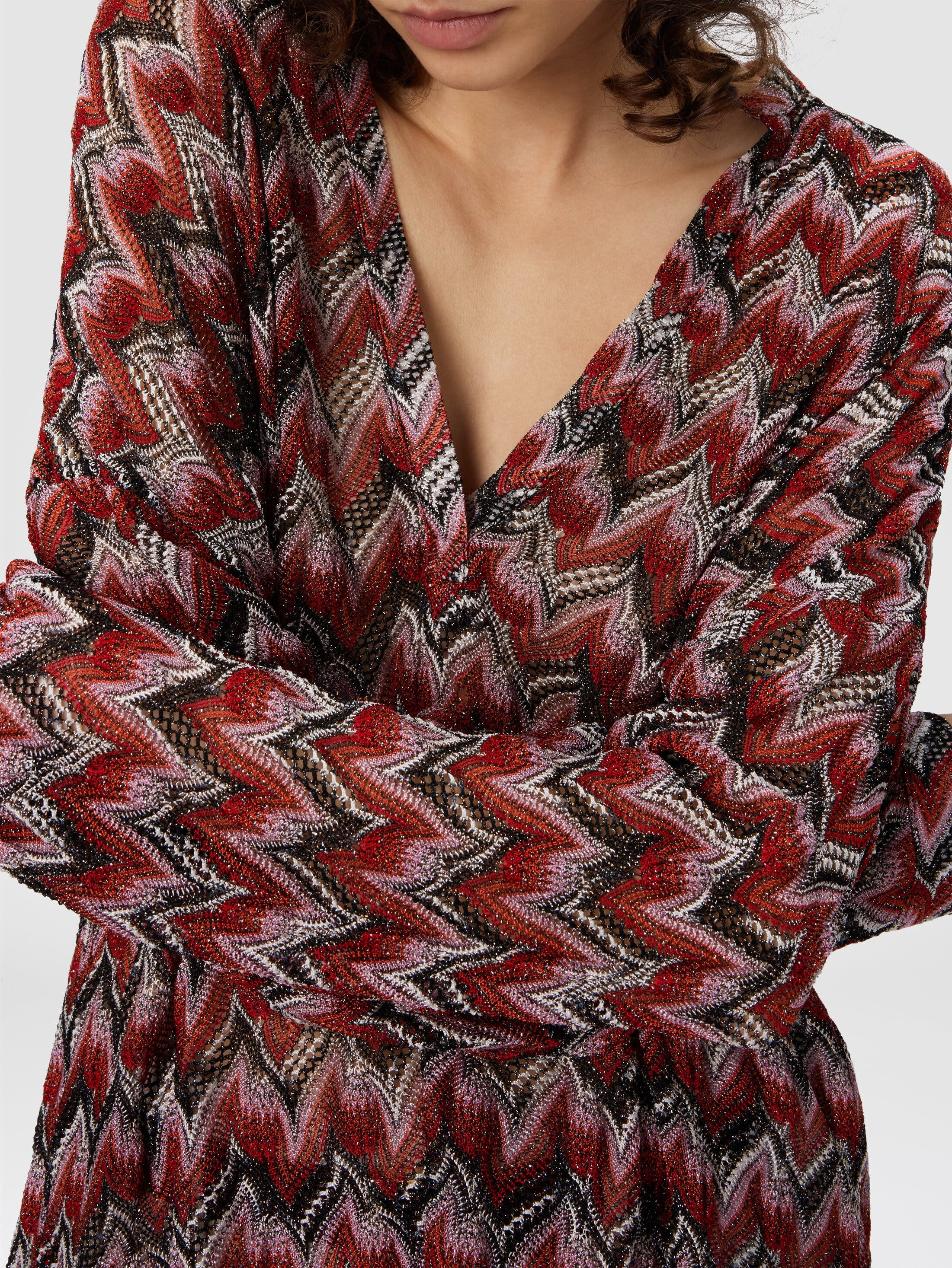 Missoni Oversized Blouse With Mandarin Collar And V-neck in Black & Red at Nordstrom - 4