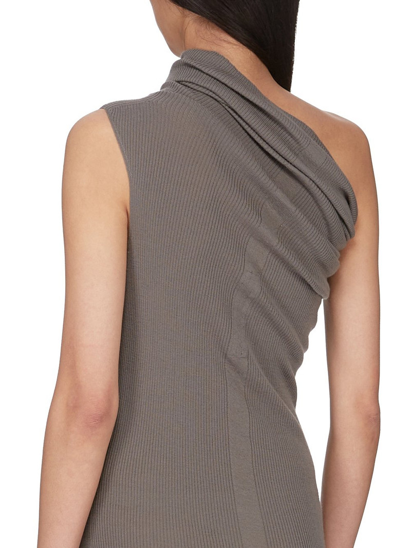 Rick Owens 'athena' Grey Asymmetrical Long Dress With Wide Neck And Ribbed Design In Cotton Knit Woman outlook