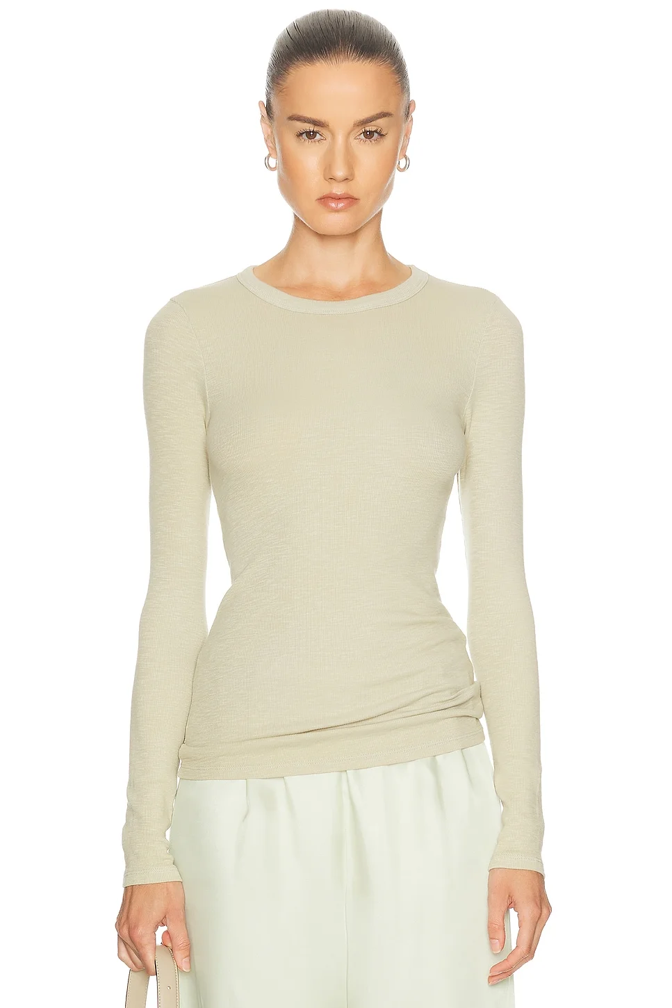 Textured Rib Long Sleeve Crewneck Top - 1
