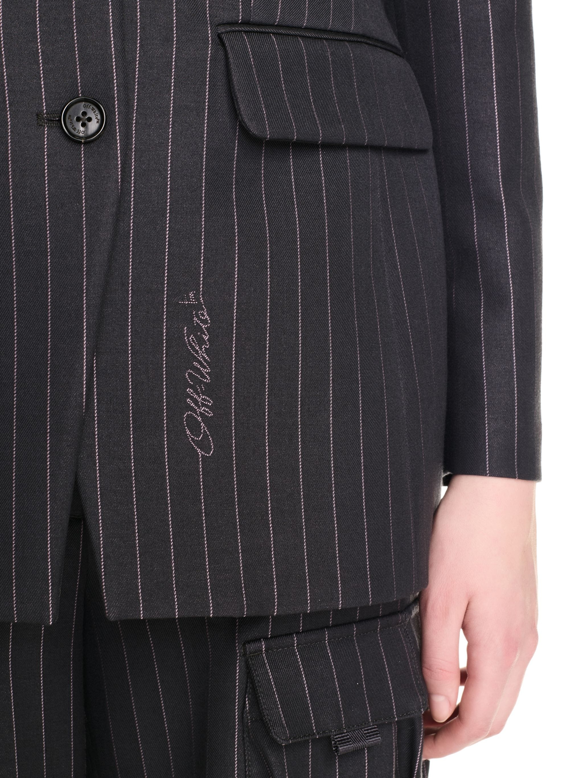 Grey Pinstripe Fitted Jacket - 5