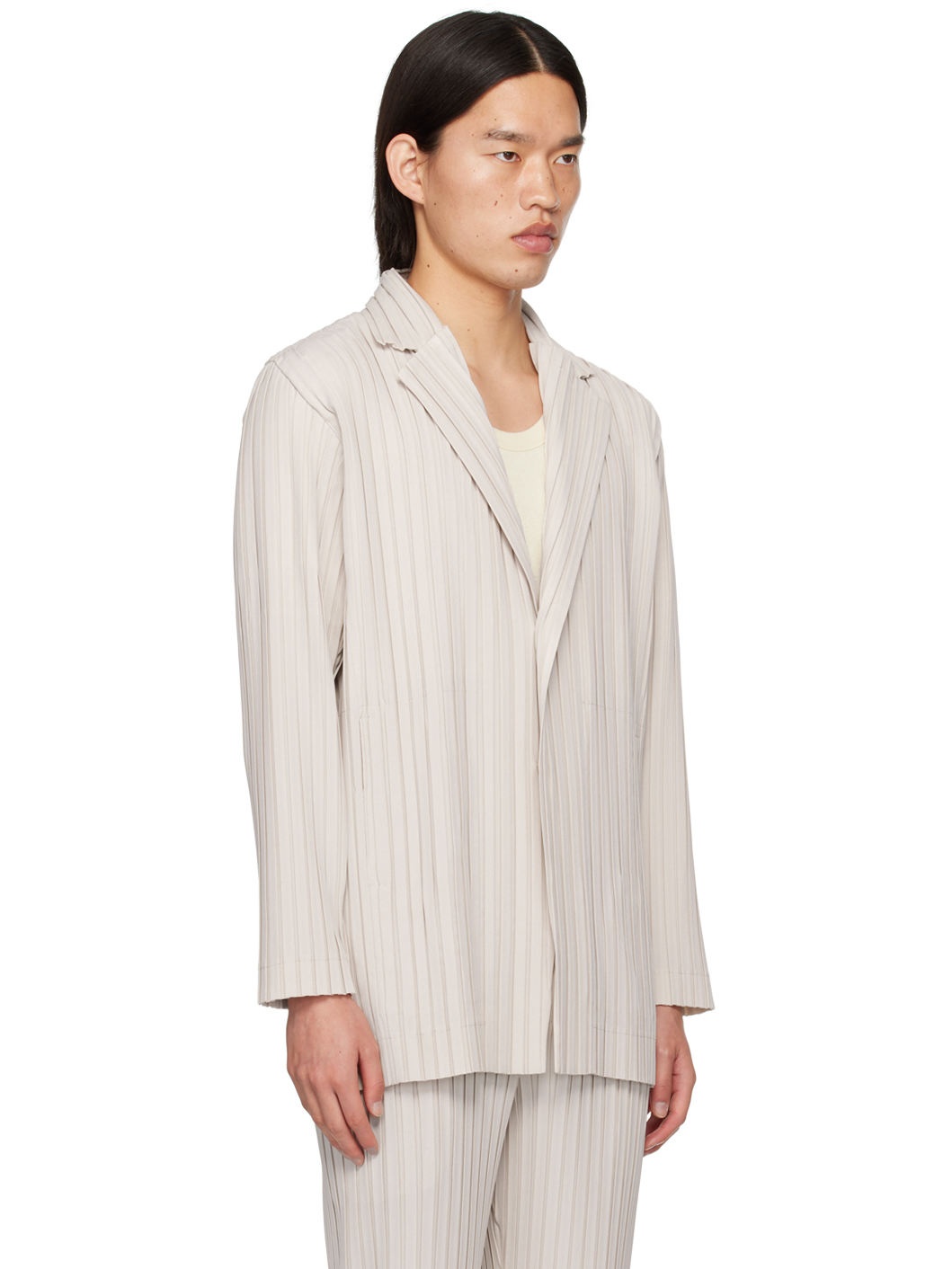 Beige Box Pleats Ensemble Blazer - 2