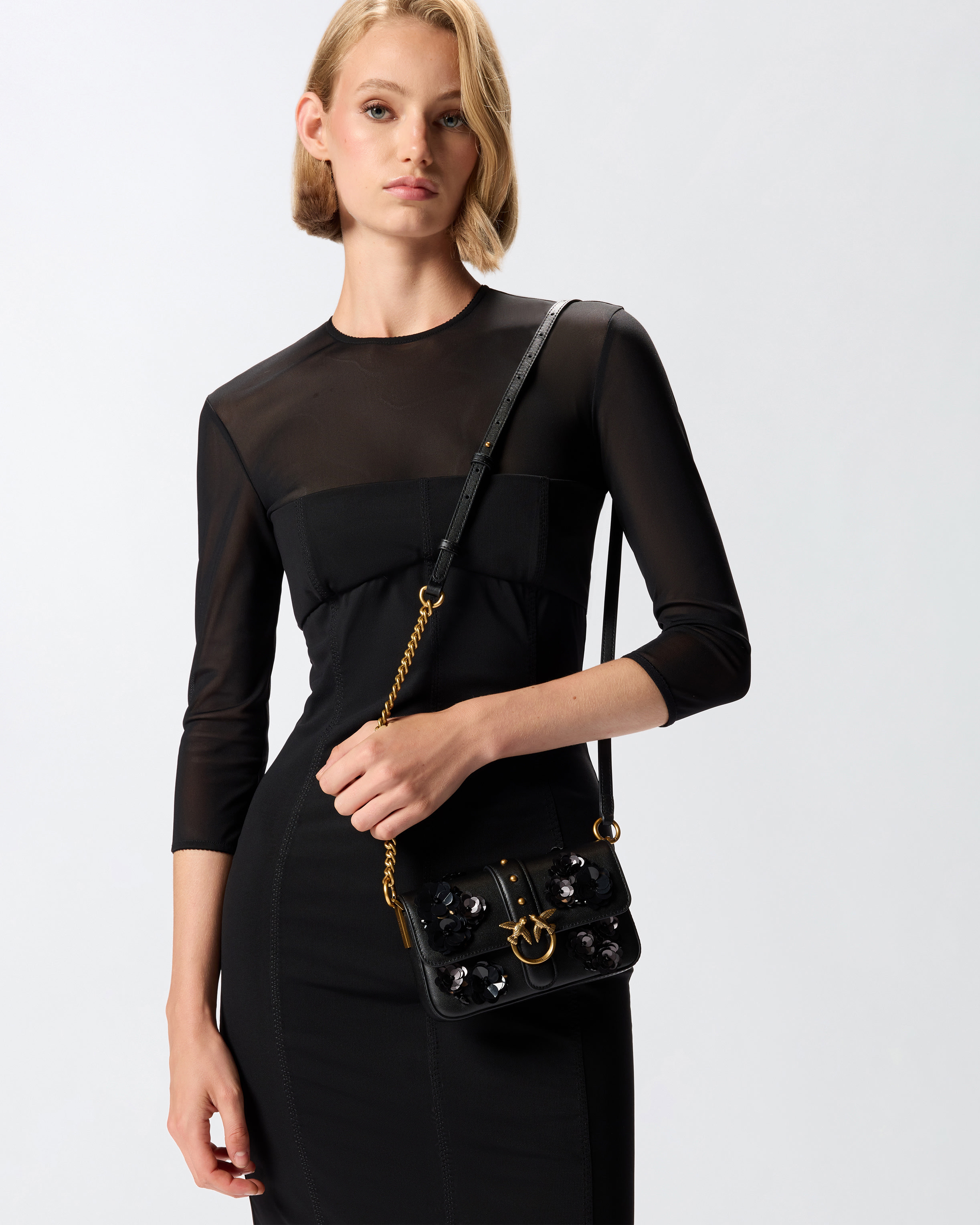 BABY LOVE BAG SLOUCHY SHOULDER BAG IN LEATHER WITH JEWEL FLOWERS - 5