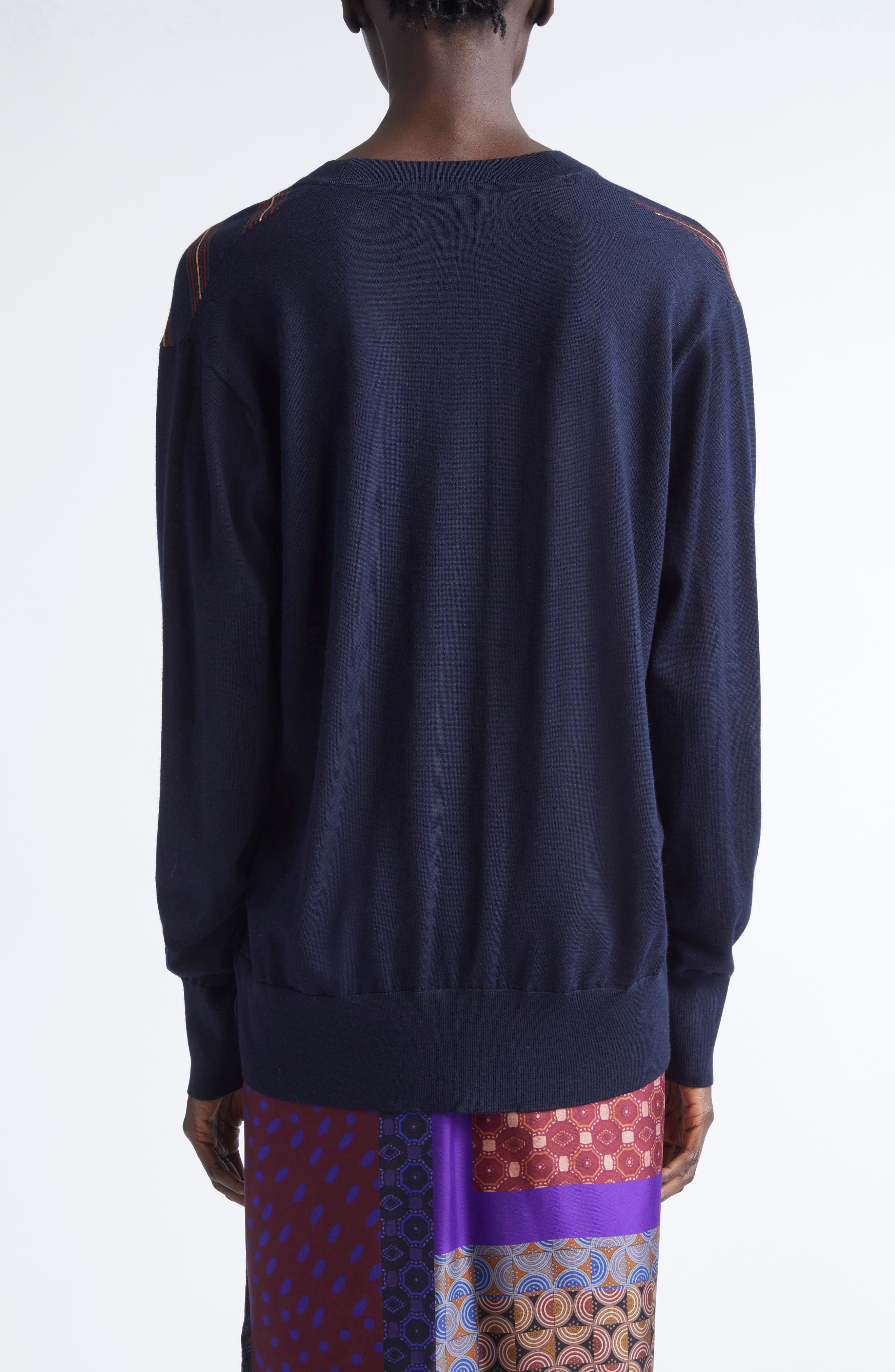 Dries Van Noten Tishana Merino Wool V-Neck Sweater in Navy at Nordstrom - 3