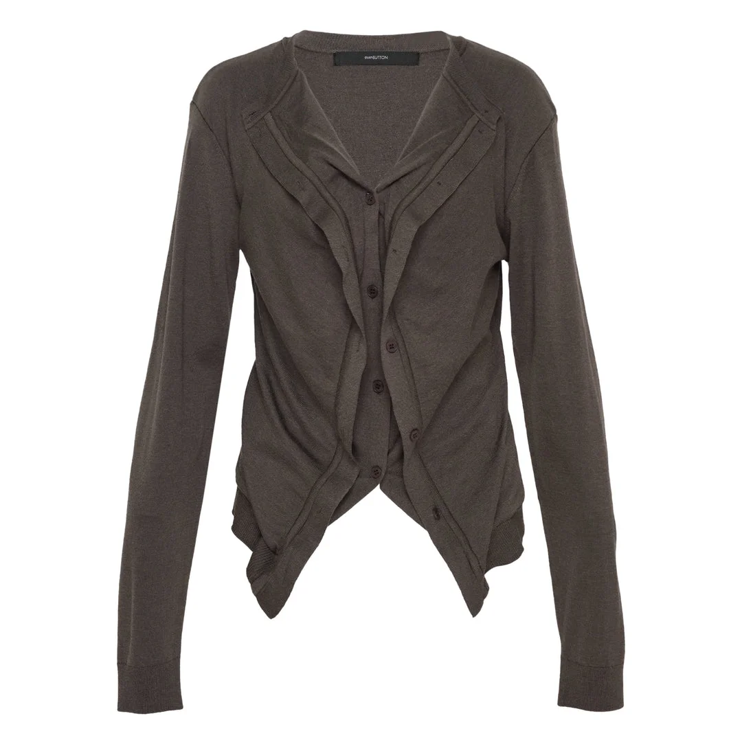 Dark Khaki Draped Cardigan - 1