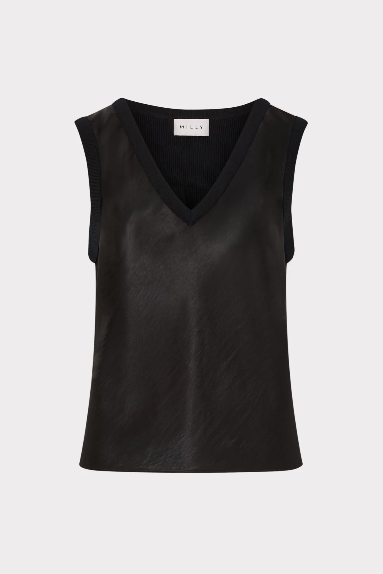 Satin Knit Combination V-Neck Shell Top - 1