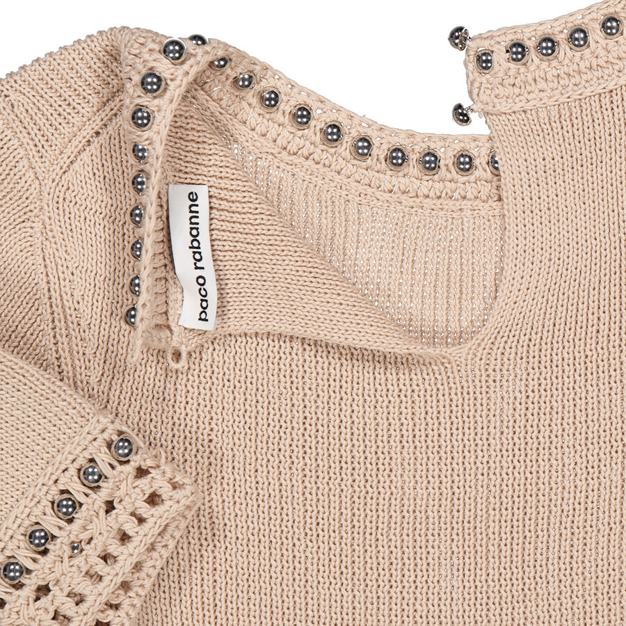 Rabanne Ladies Shiny Beige Stud-Detailed Knitted Top - 7