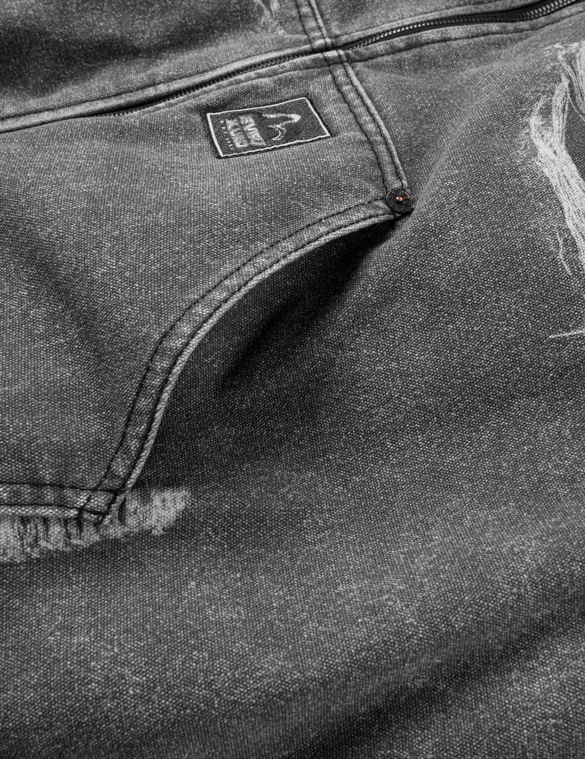 Distressed Print with Logo Embroidery Loose Fit Padded Boomer Jacket - 12