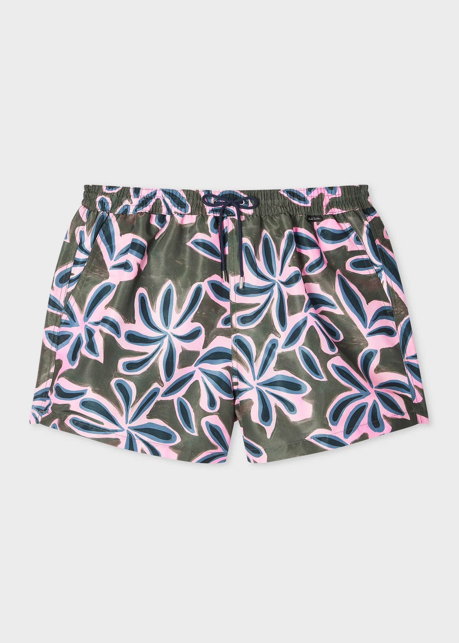 Khaki 'Abstract Palm' Print Swim Shorts - 1