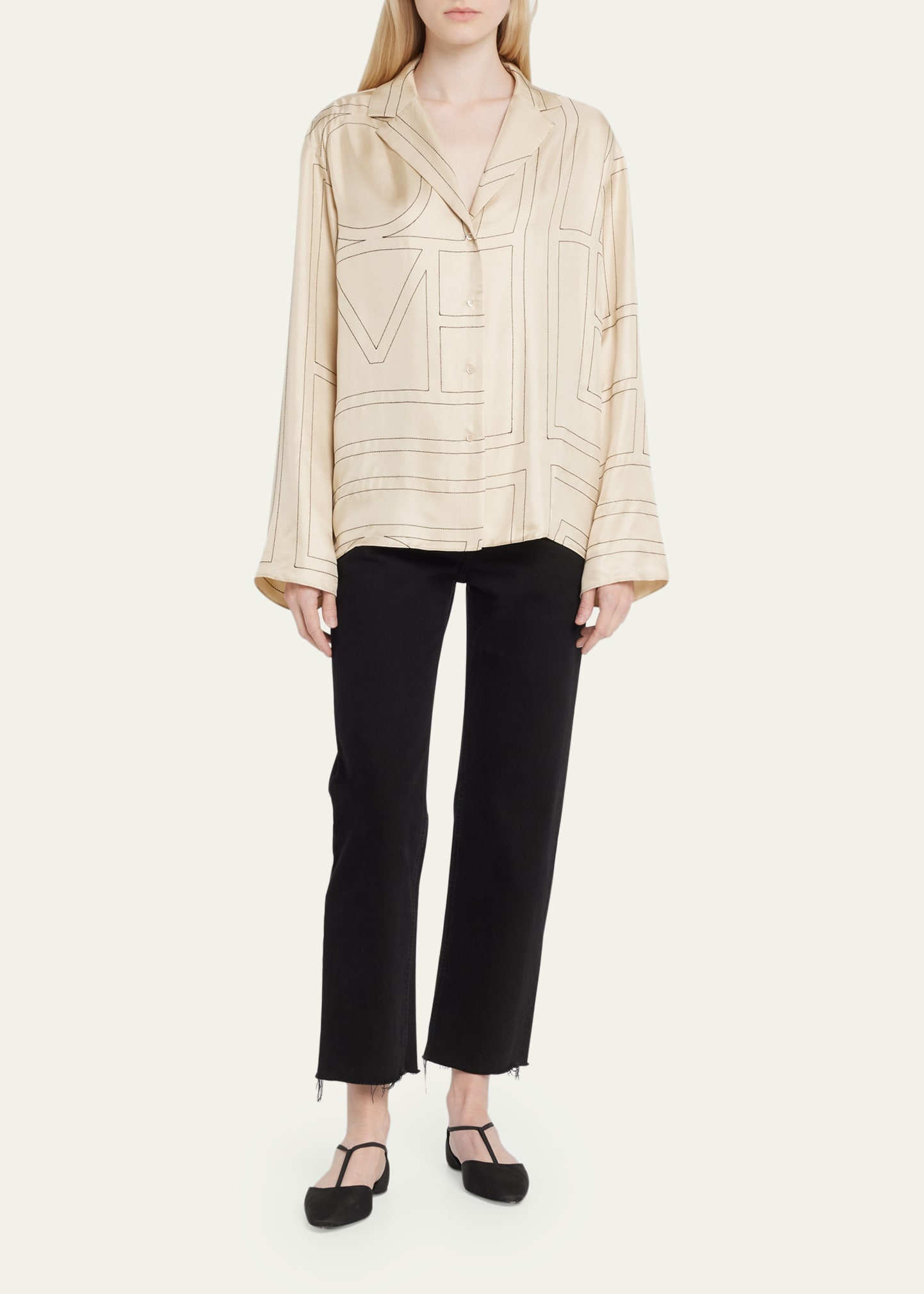 Monogram-Embroidered Silk Pajama Top - 2