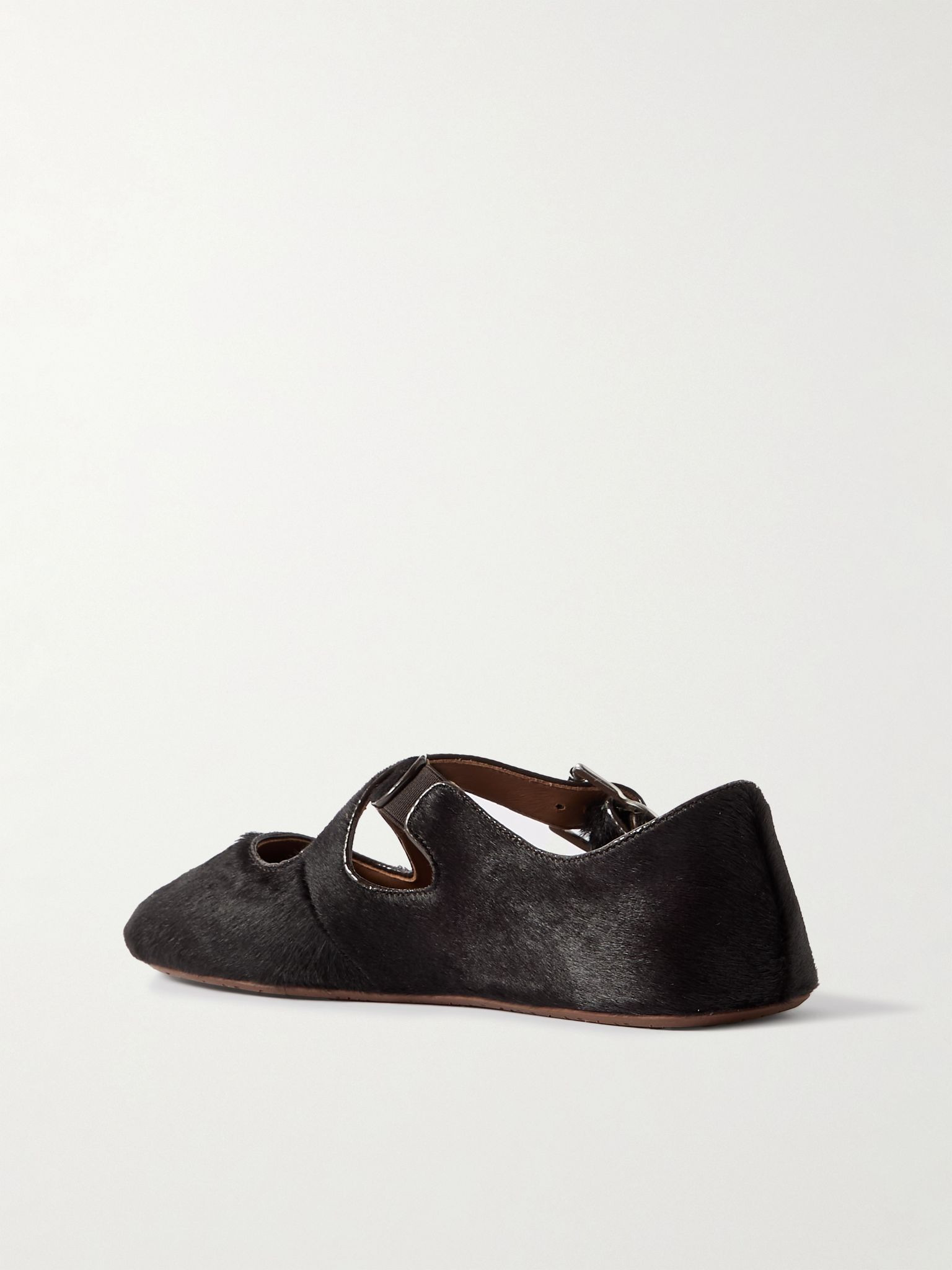 Criss Cross leather-trimmed calf hair ballet flats Dark brown - 3