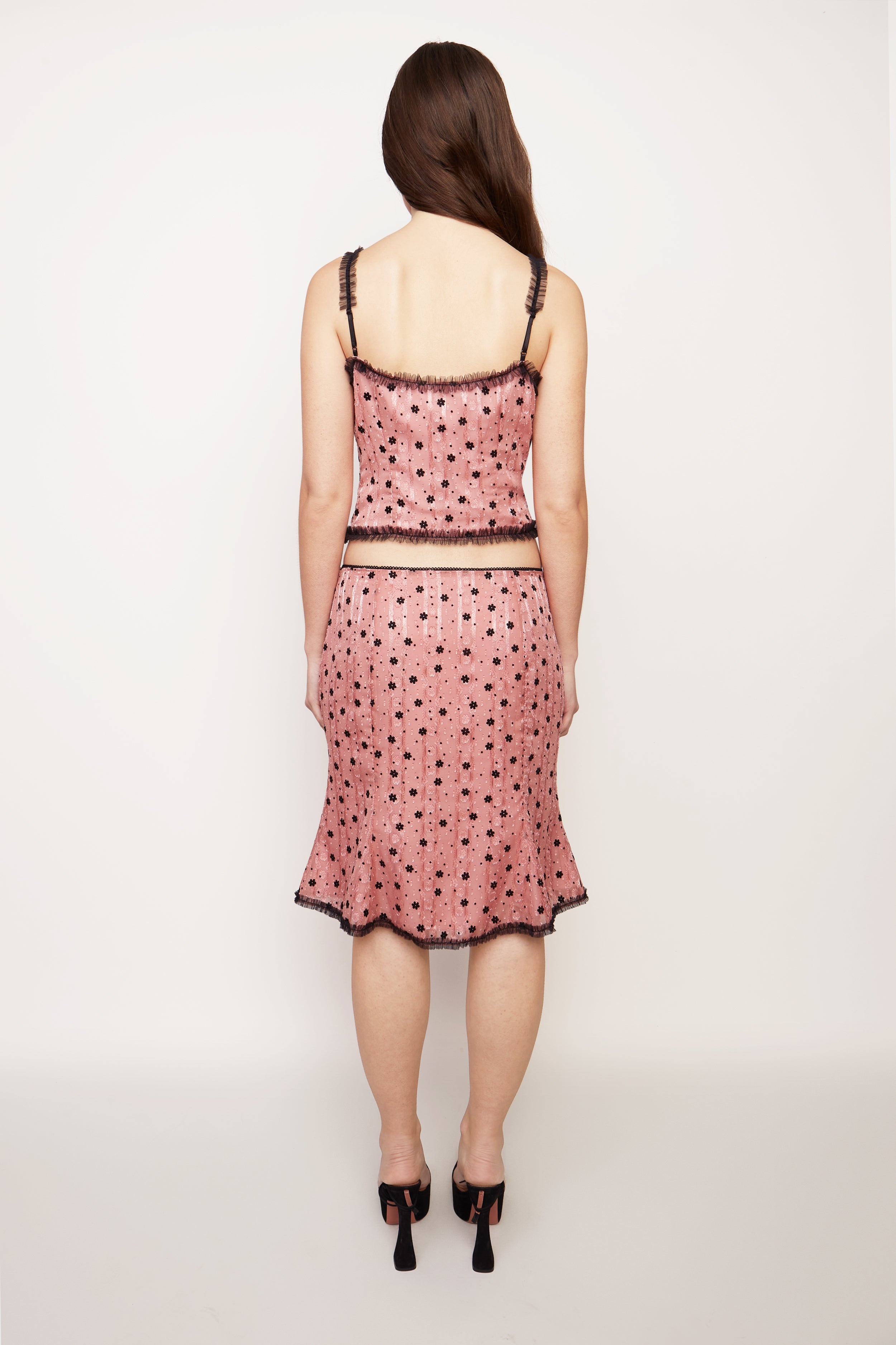 VELVET FLORAL LACE LOW RISE MIDI SKIRT - 5