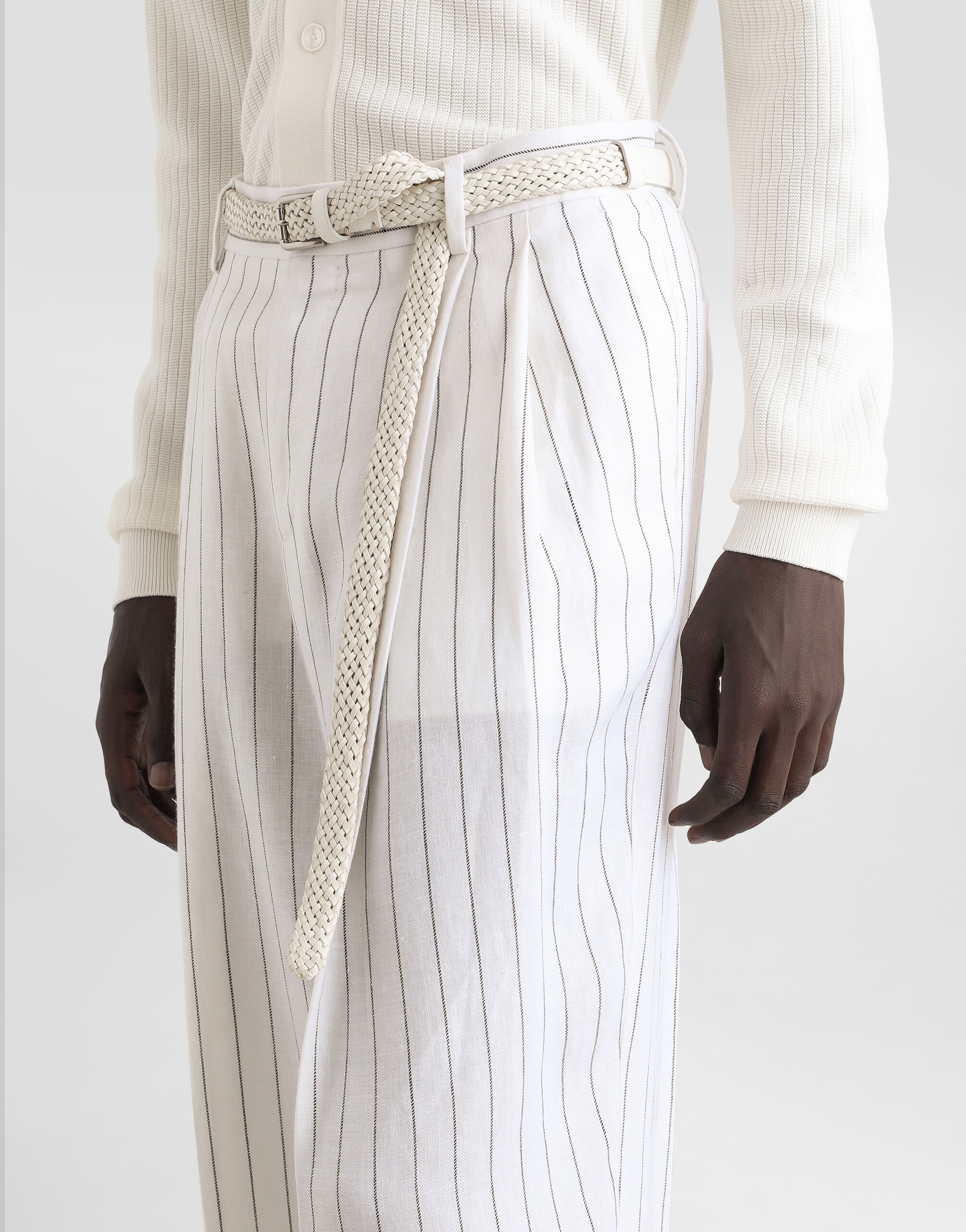 Pinstripe linen-blend pants with double darts - 4