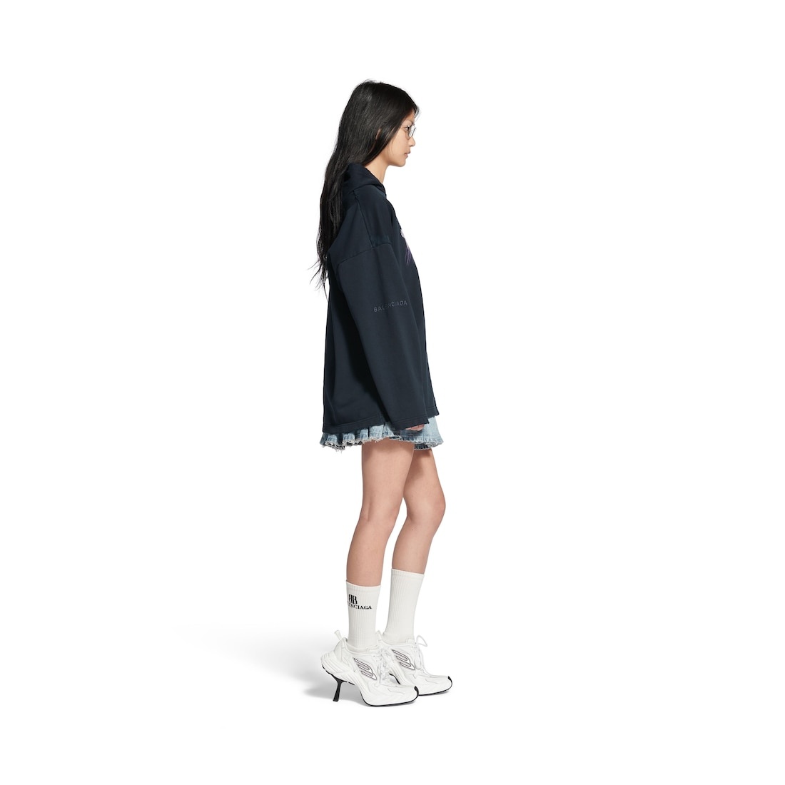 Kim K No Rib Hoodie in Faded Black - 5