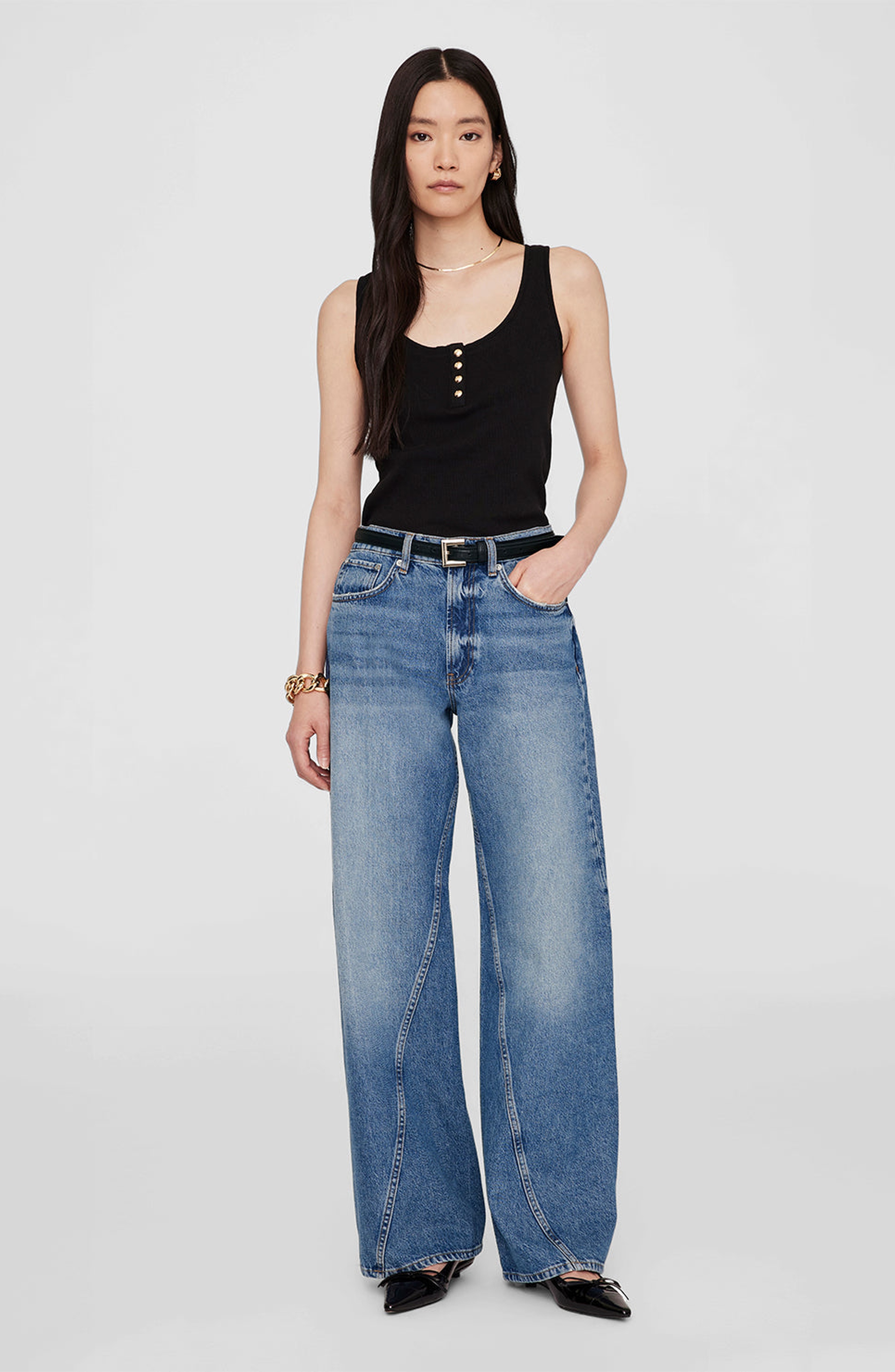 ANINE BING Alessia Tank Top in Black at Nordstrom - 1