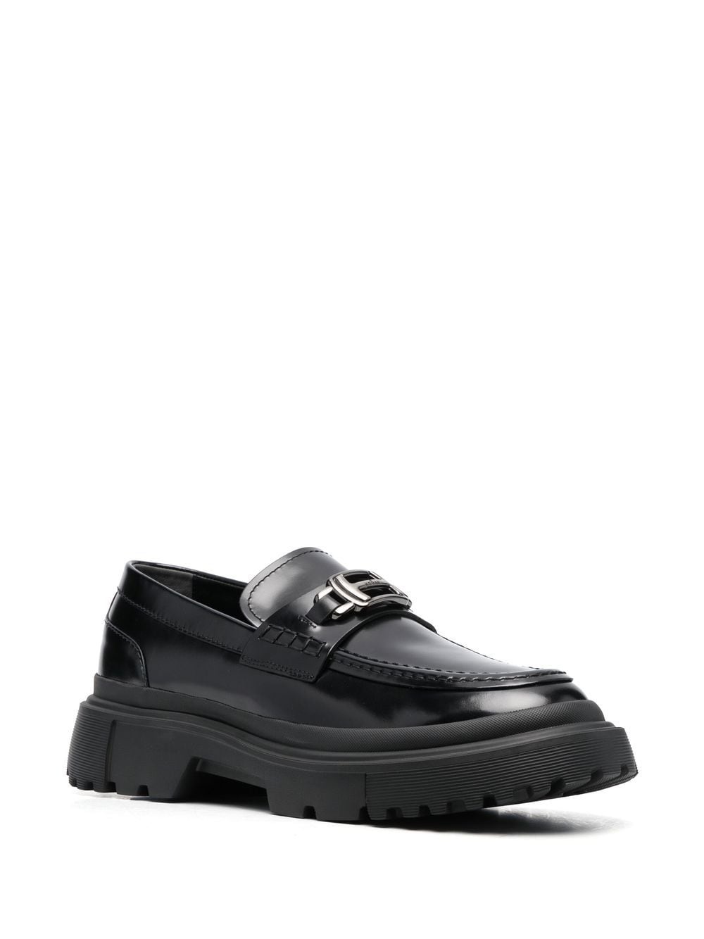 logo-plaque leather loafers - 2
