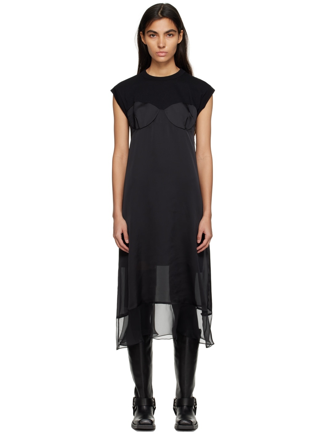 Black Paneled Midi Dress - 1
