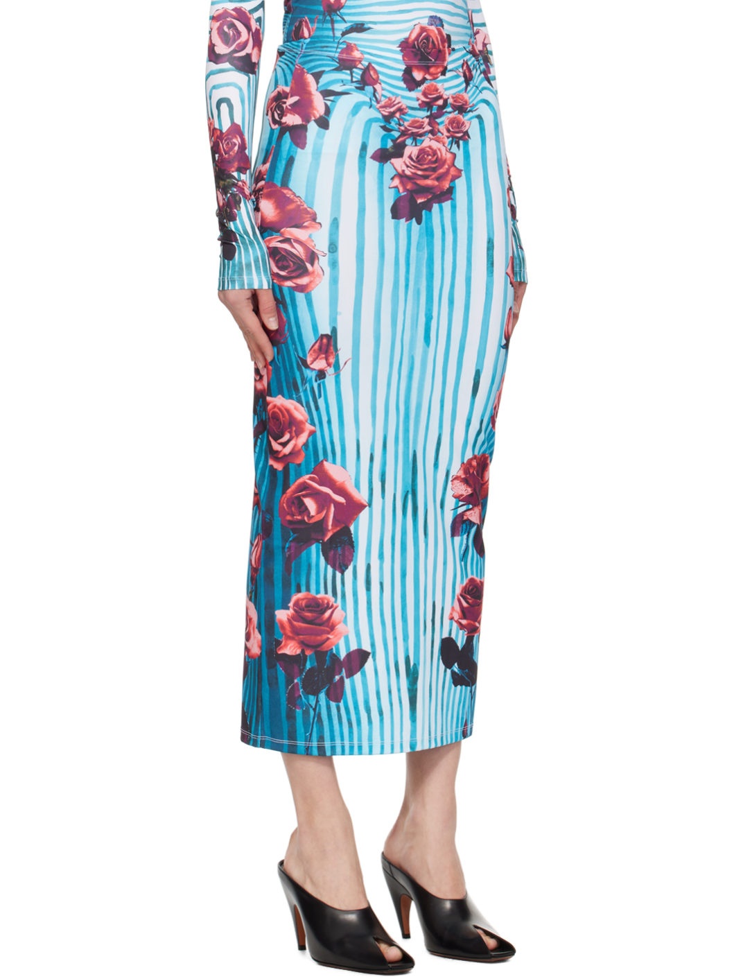 Blue & Red Flower Body Morphing Maxi Skirt - 2