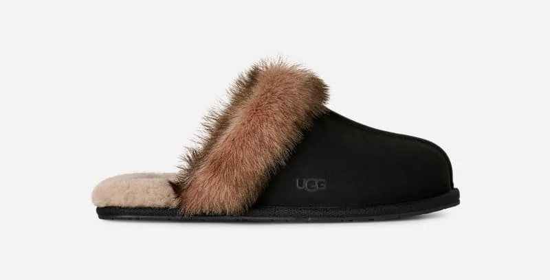 ® Women's Scuffette Nubuck Sheepskin Slippers in Black - 1