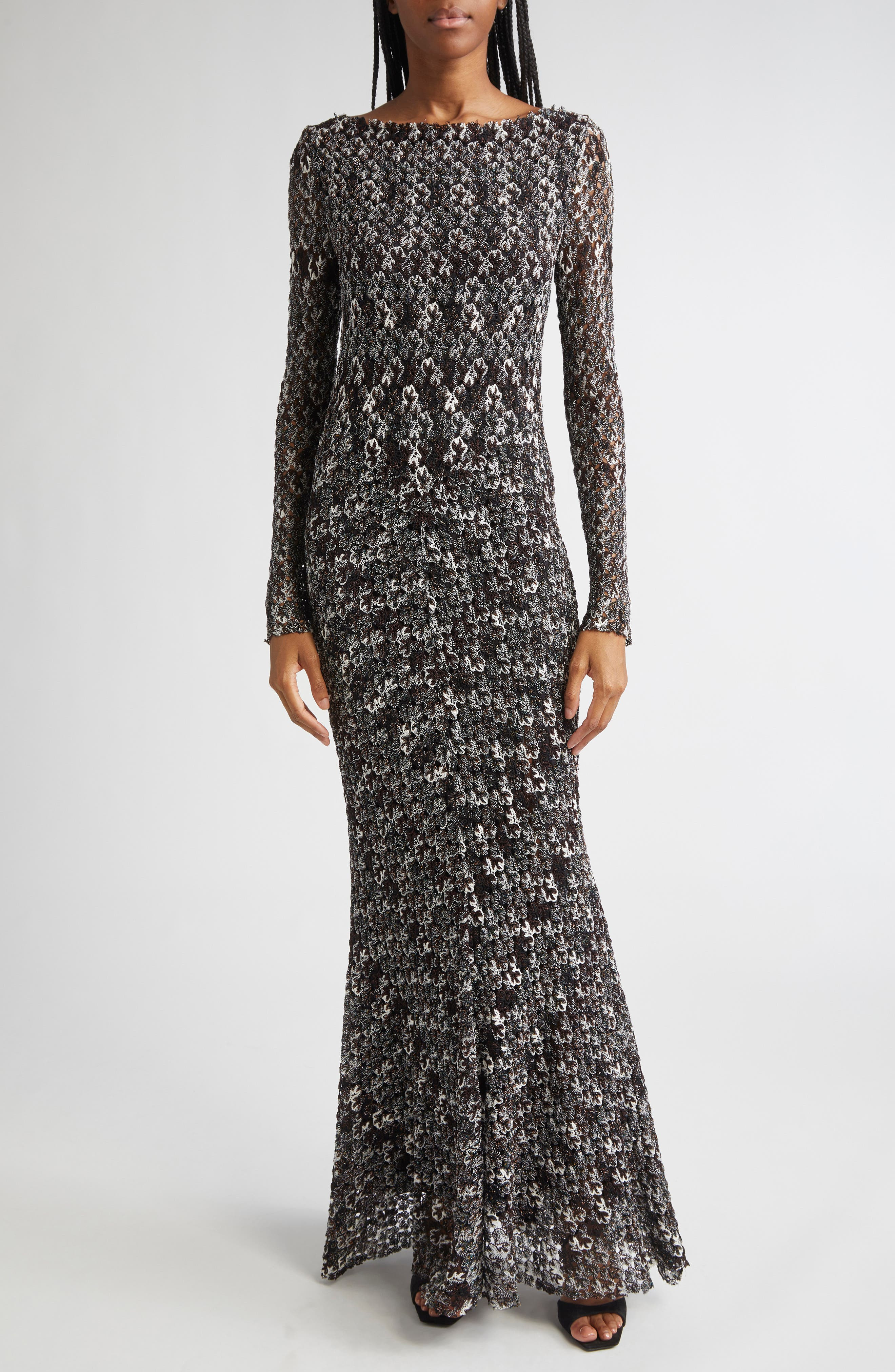 Missoni Knit Metallic Lace Maxi Dress in Dark Brown And Black at Nordstrom - 1