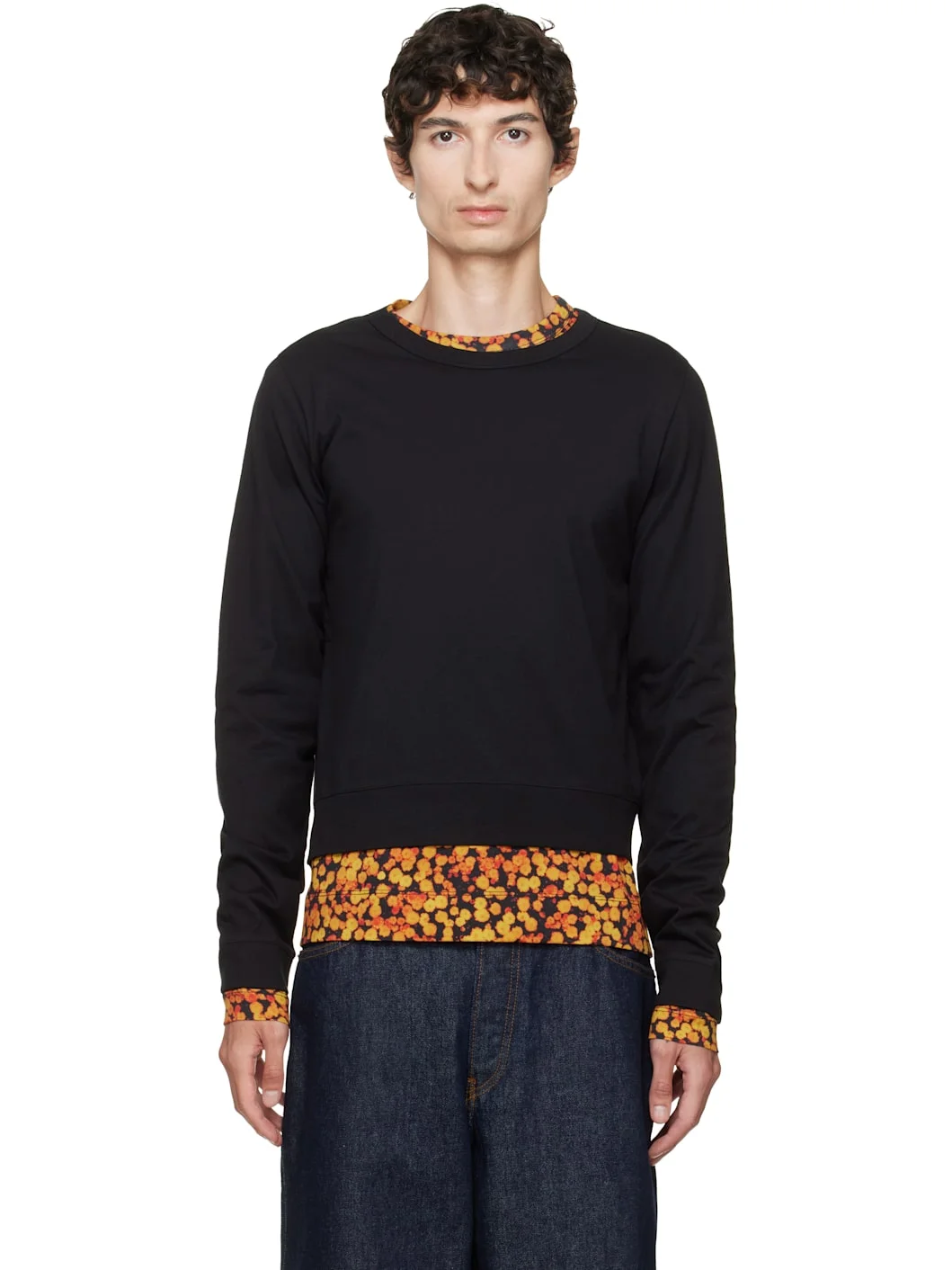 Black & Orange Layered Cotton T-shirt - 1