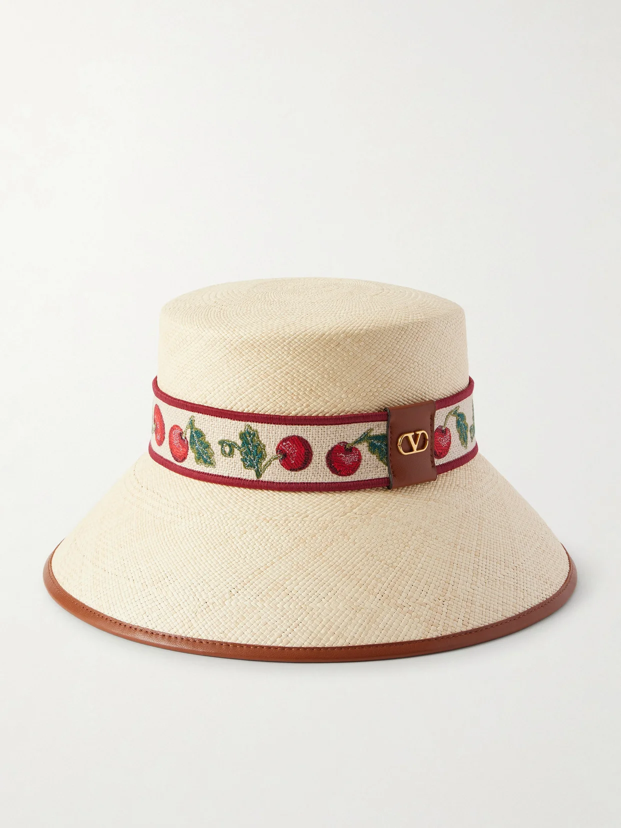 Cherryfic Linen-blend And Leather-trimmed Straw Bucket Hat - 1