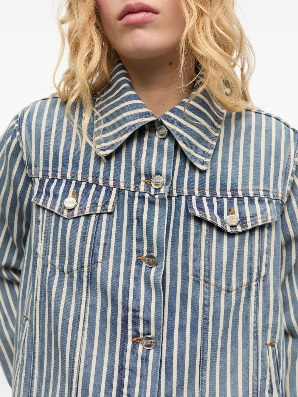 striped denim jacket - 5