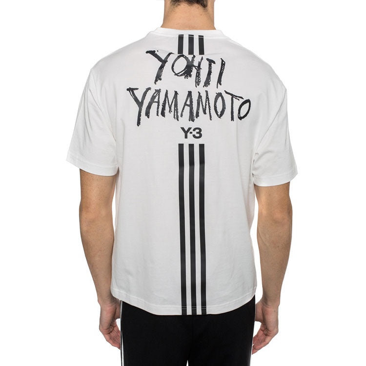 Men's Y-3 Stripe Alphabet Short Sleeve White T-Shirt DY7218 - 3