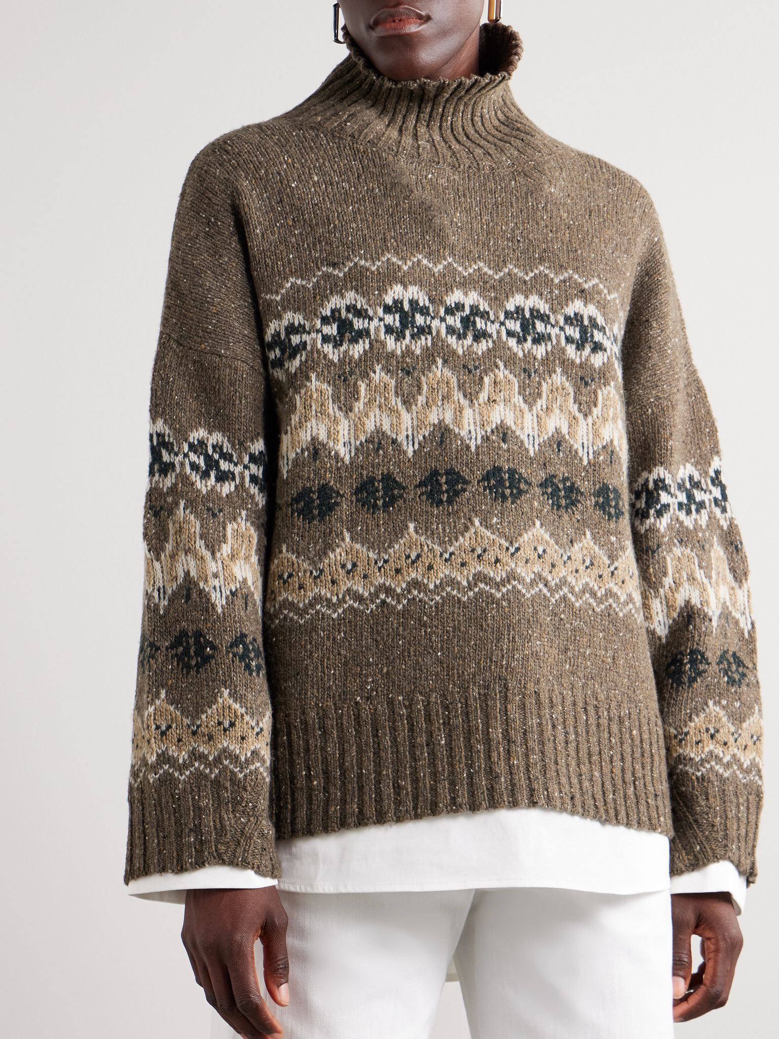 Cecie Fair Isle wool-blend turtleneck sweater Brown - 3