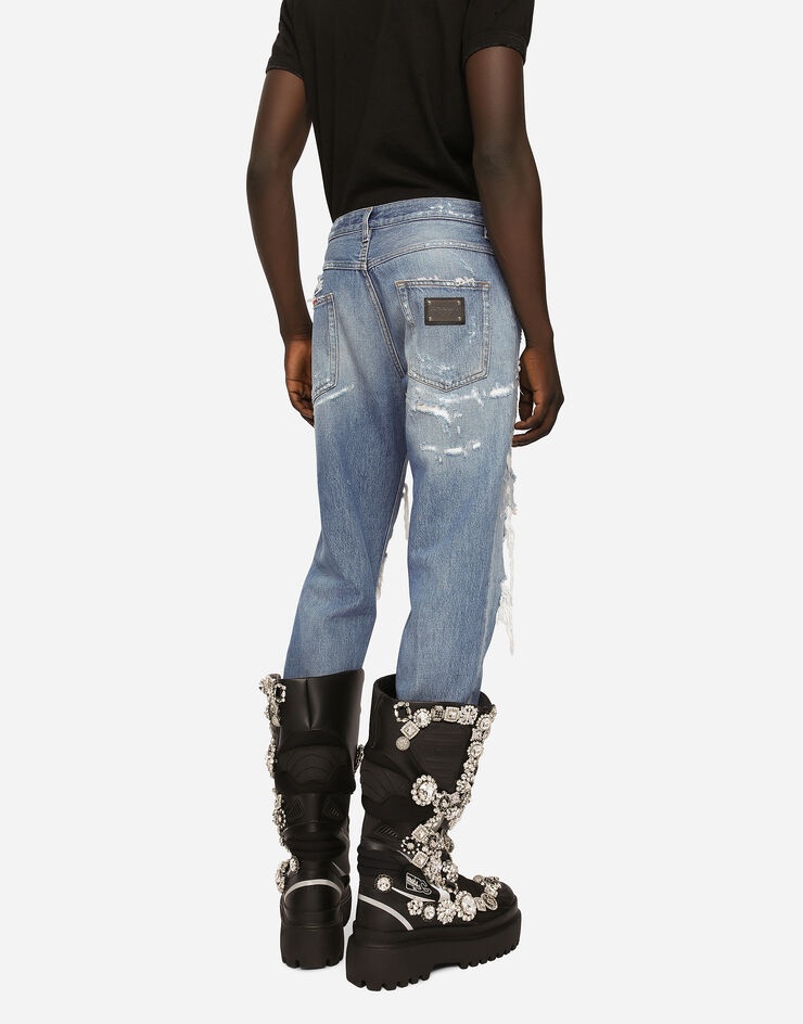 Loose blue wash denim jeans with rips - 4