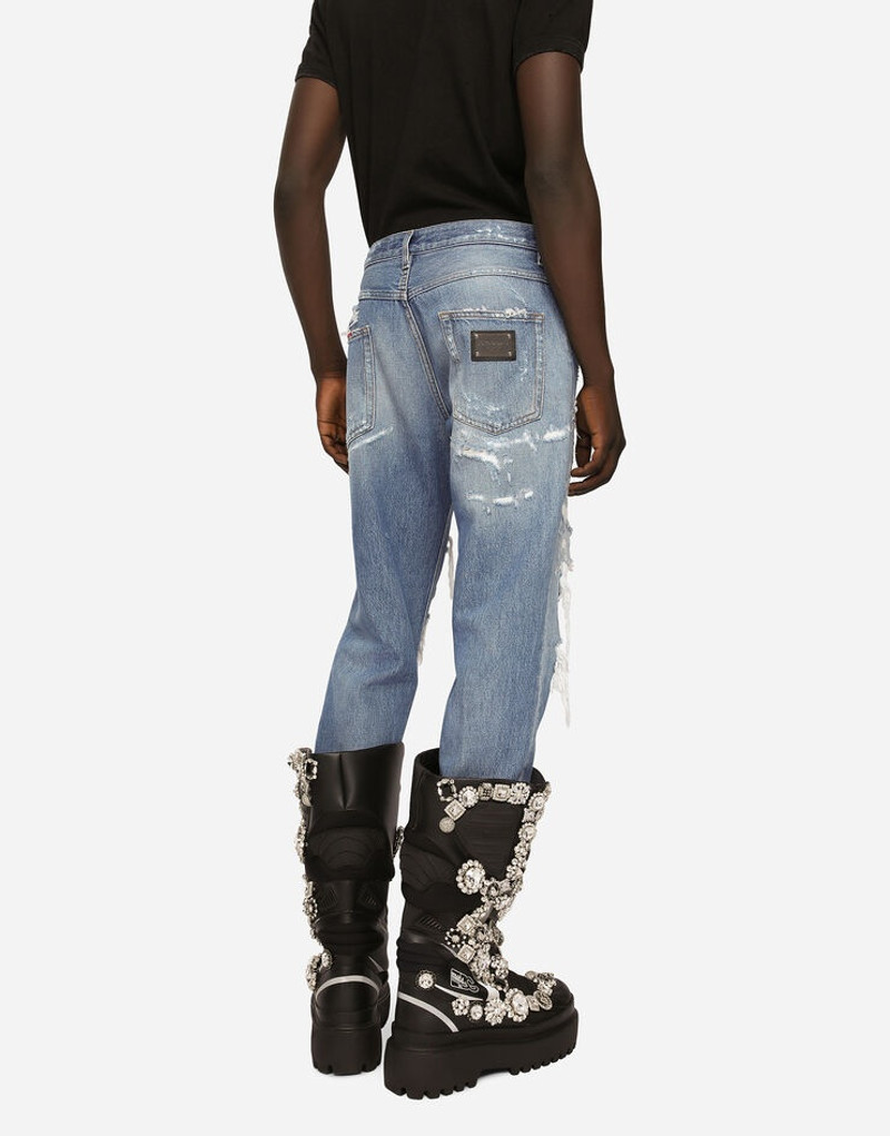 Loose blue wash denim jeans with rips 4