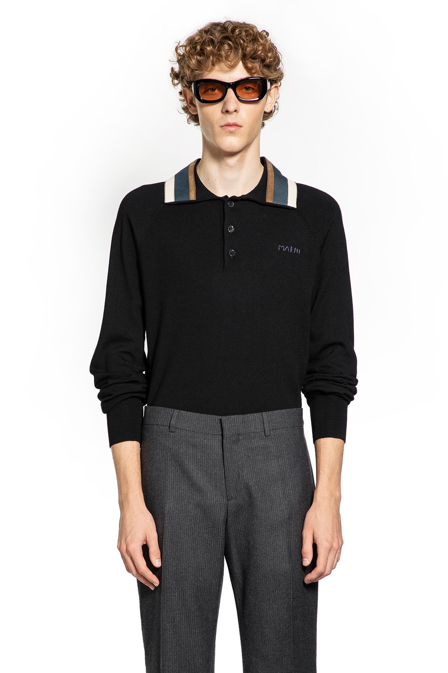 Wool Cashmere Polo With Suede Collar - 6