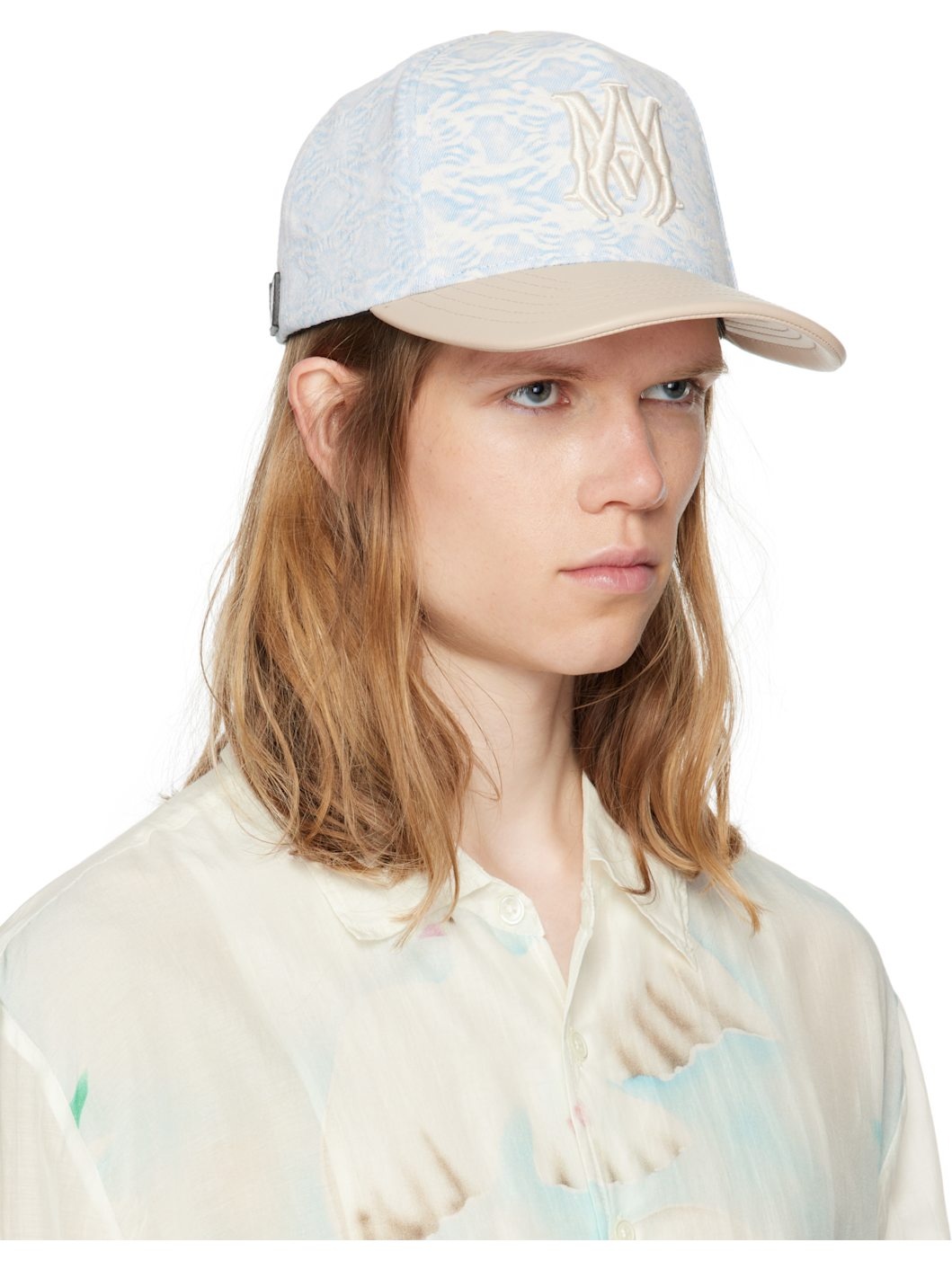 Blue & Beige MA Leather Brim Denim Cap - 2