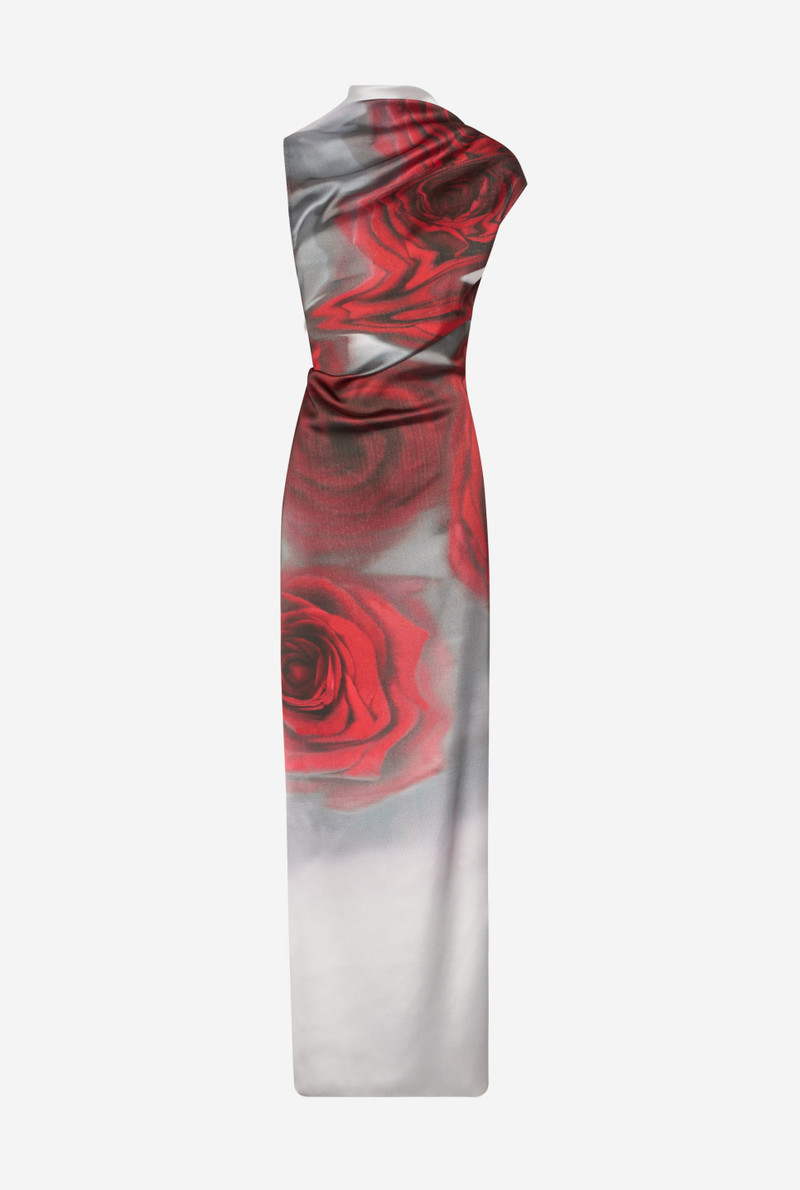 THE RED DRAPED BLURRY ROSES DRESS 5