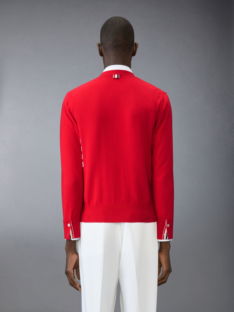 Thom Browne Cotton 4-Bar Relaxed Fit V Neck Cardigan outlook