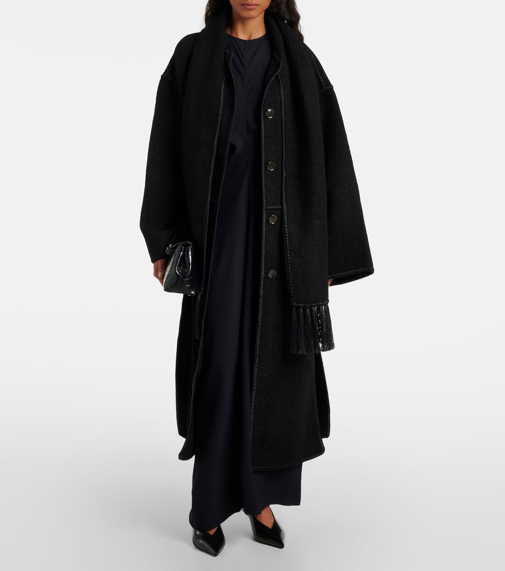 Embroidered wool-blend scarf coat - 2