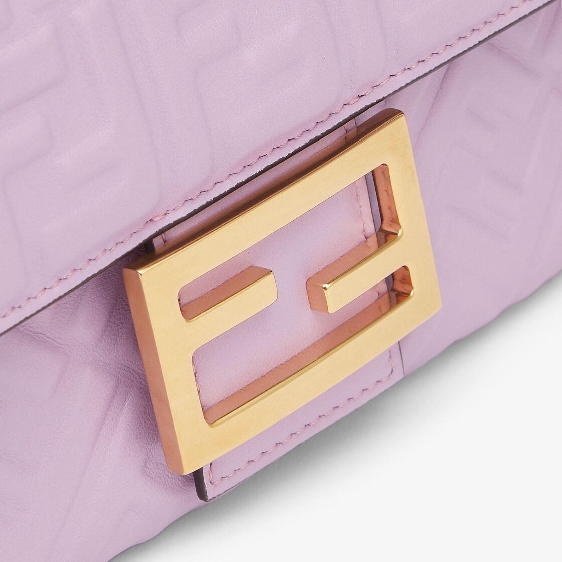 Medium Baguette bag with chain made of lilac soft nappa leather with a 3D texture FF motif. Decorate - 5